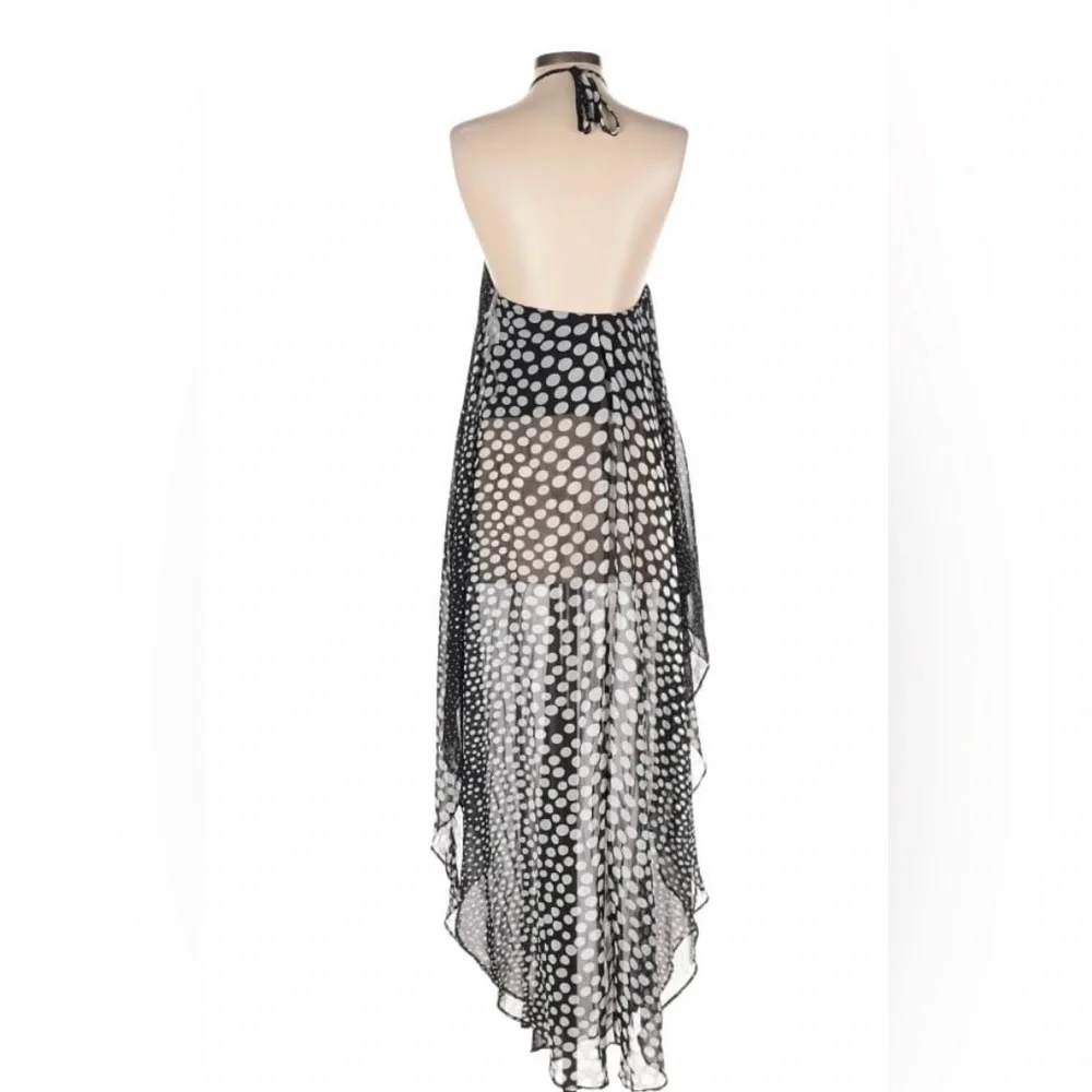 Black Polka Dot Halter Chiffon Maxi Dress Open Back - Picture 2 of 8